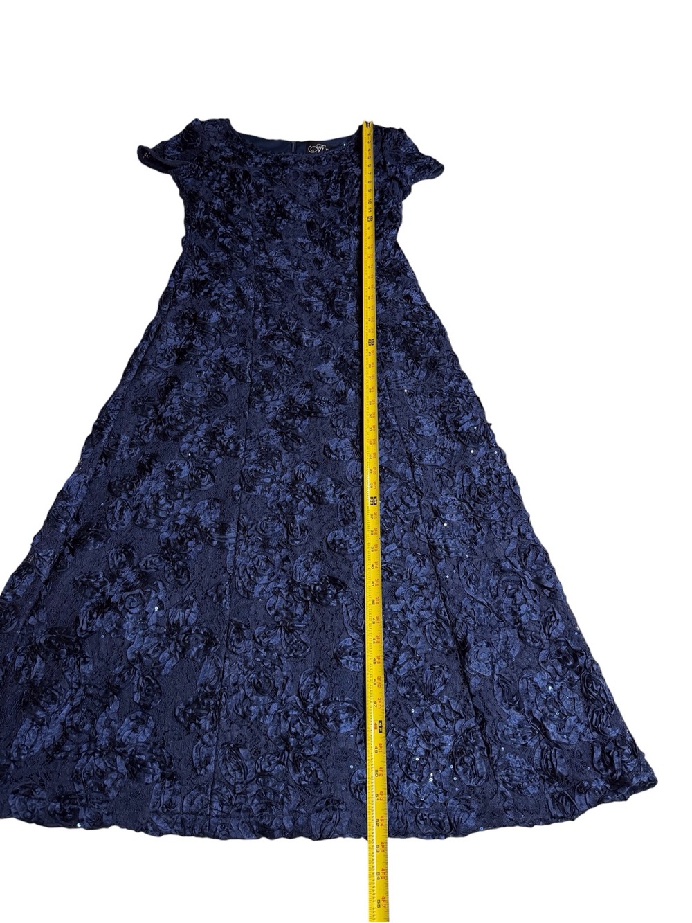 Alex Evenings blue satin sequined rosette maxi formal evening gown women’s sz 12 - Picture 9 of 9